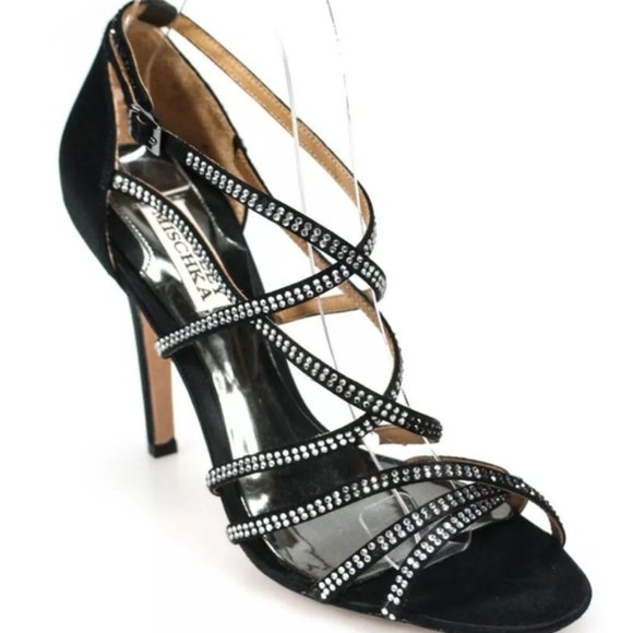 Badgley Mischka Shoes - BADGLEY MISCHKA ANKLE STRAP SANDALS HEELS SATIN 7